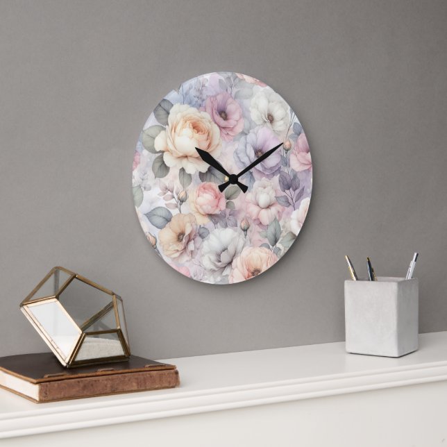 Reloj Redondo Grande Flores de Rosa Elegantes (Oficina)