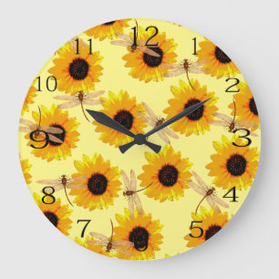Reloj Redondo Grande Flores De Sol Y Dragonflies,