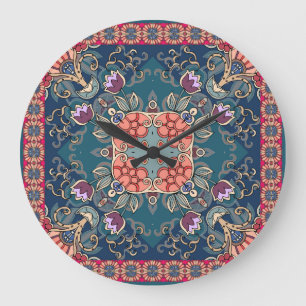 Reloj Redondo Grande Flores de tulipán de lino, marco floral ornamental