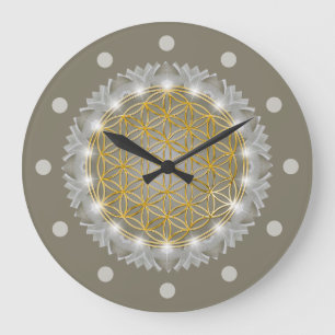 Reloj Redondo Grande FLORES DE VIDA - Luz de Geometrio Sagrada 1
