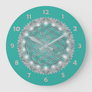 Reloj Redondo Grande FLORES DE VIDA - Luz de Geometrio Sagrada 2
