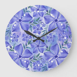 Reloj Redondo Grande Flores de Vinca Azul Violeta Vinca