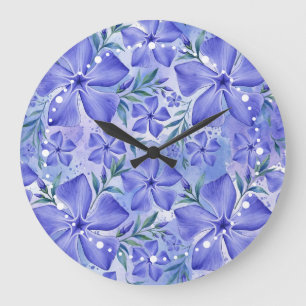 Reloj Redondo Grande Flores de Vinca Azul Violeta Vinca