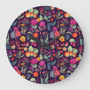 Reloj Redondo Grande Flores decorativas: Doodle de época sin foco