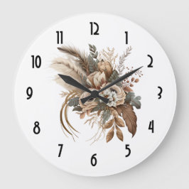Reloj Redondo Grande Flores elegantes Foliage y plumas