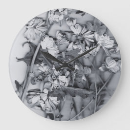 Reloj Redondo Grande Flores en blanco y negro