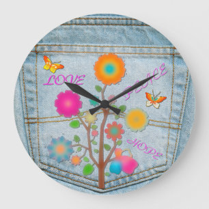 Reloj Redondo Grande Flores en el Bolsillo Trasero de Mezclilla Paz Amo