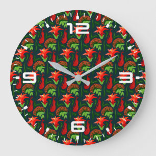 Reloj Redondo Grande Flores exóticas coloridas patrón de hojas