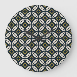 Reloj Redondo Grande Flores geométricas sin foco: patrón colorido.