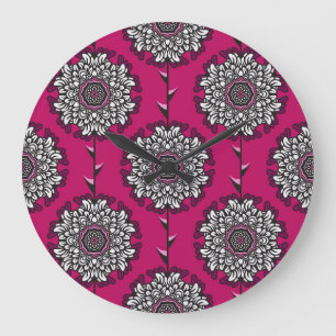 Reloj Redondo Grande Flores Gráficas Florales Pink Seamless