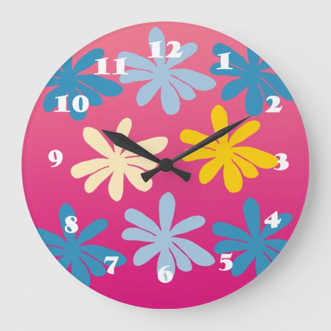 Reloj Redondo Grande Flores hippie grandes (Anverso)