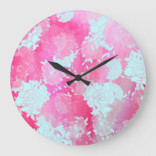 Reloj Redondo Grande flores japonesas patrones azules