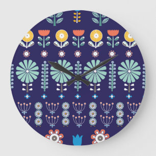 Reloj Redondo Grande Flores lineales escandinavas, motivo de verano