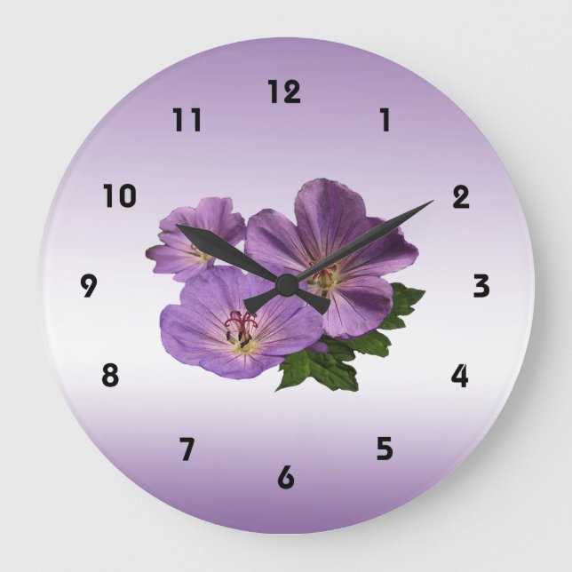 Reloj Redondo Grande Flores moradas de geranio (Anverso)