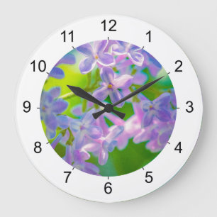 Reloj Redondo Grande Flores moradas de lino