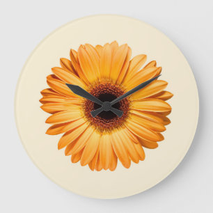 Reloj Redondo Grande Flores Naranja Gerbera