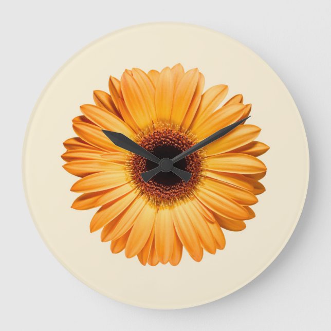 Reloj Redondo Grande Flores | Naranja Gerbera (Anverso)