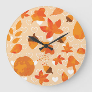 Reloj Redondo Grande Flores naranjas: Patrón Doodle de mano.