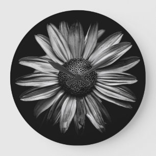Reloj Redondo Grande Flores Negra Y Blanca 18