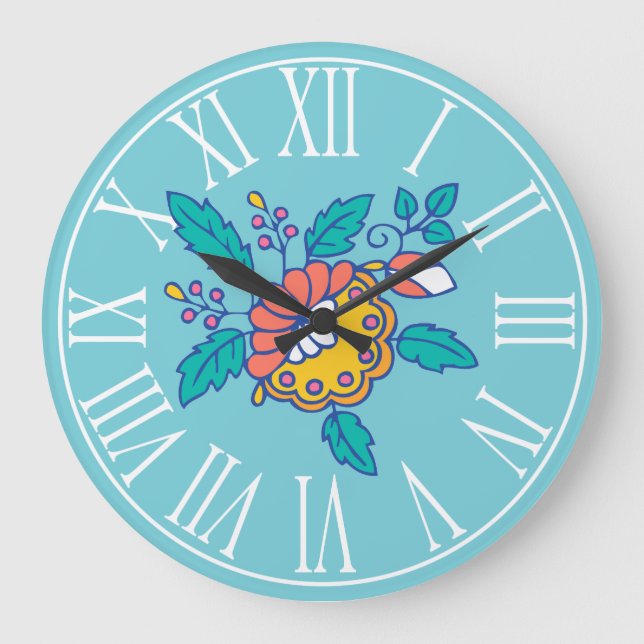 Reloj Redondo Grande Flores populares noruegas (Anverso)