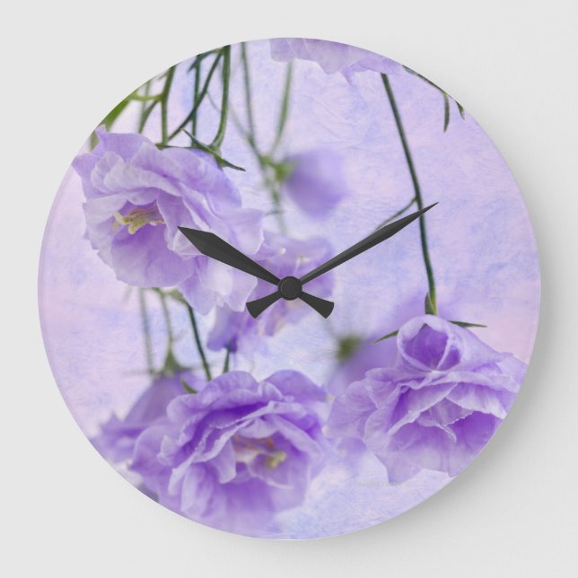 Reloj Redondo Grande Flores Purpúreas de Campanella Macro (Anverso)