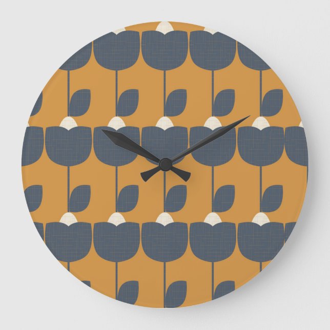 Reloj Redondo Grande Flores Retro Modernas: Geométricas Escandinavas. (Anverso)