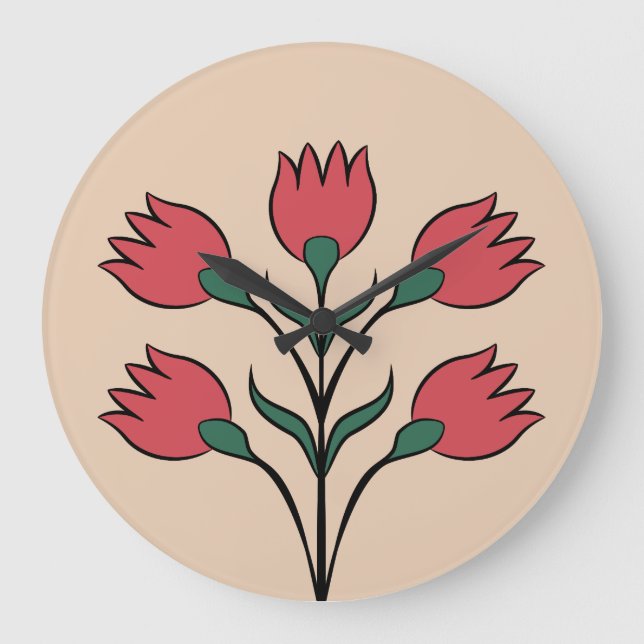Reloj Redondo Grande Flores rojas (Anverso)