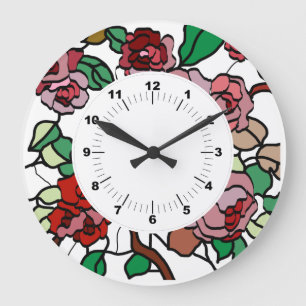 Reloj Redondo Grande Flores rojas brillantes y moderadas