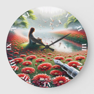 Reloj Redondo Grande Flores rojas Chicas de fantasía