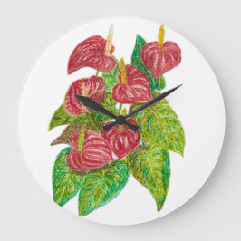 Reloj Redondo Grande flores rojas de anturio