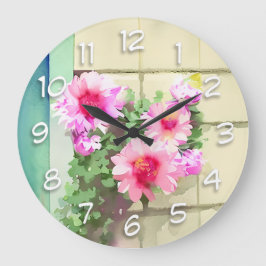 Reloj Redondo Grande Flores rosa acuarelas