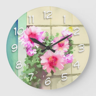 Reloj Redondo Grande Flores rosa acuarelas