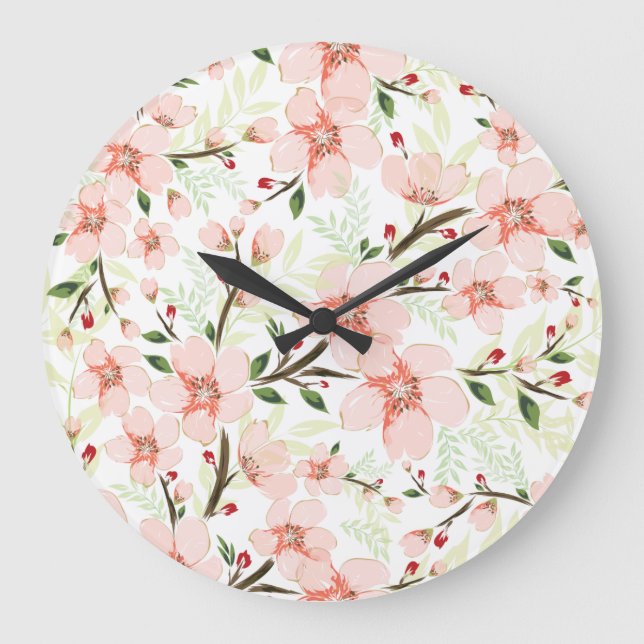 Reloj Redondo Grande Flores rosadas (Anverso)