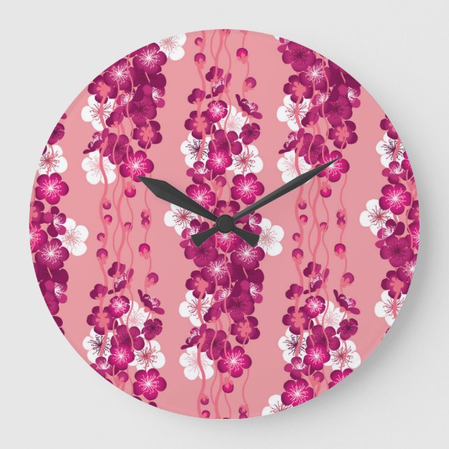 Reloj Redondo Grande Flores rosadas de rosa: fondo sin costuras. (Anverso)