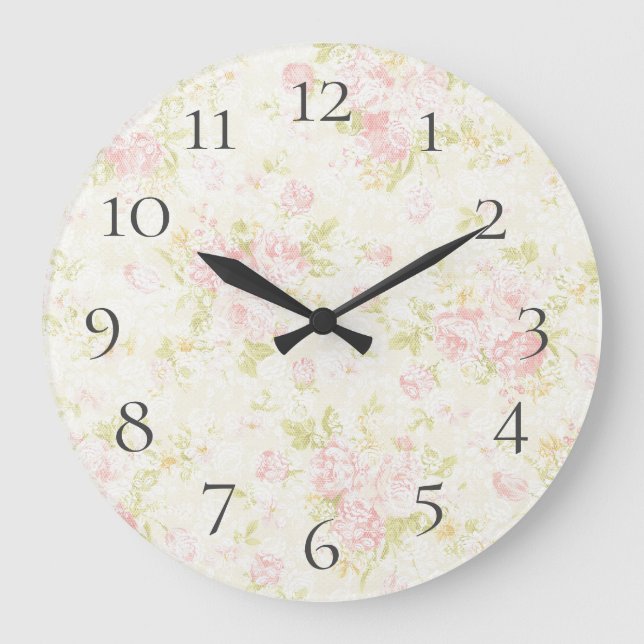 Reloj Redondo Grande Flores rosadas pastel de encaje (Anverso)
