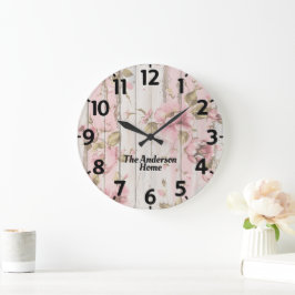 Reloj Redondo Grande Flores rosadas rústicas
