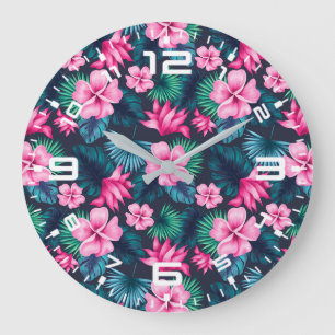 Reloj Redondo Grande Flores rosas con hojas verdes Partern-79066