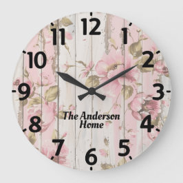 Reloj Redondo Grande Flores rosas rusticas