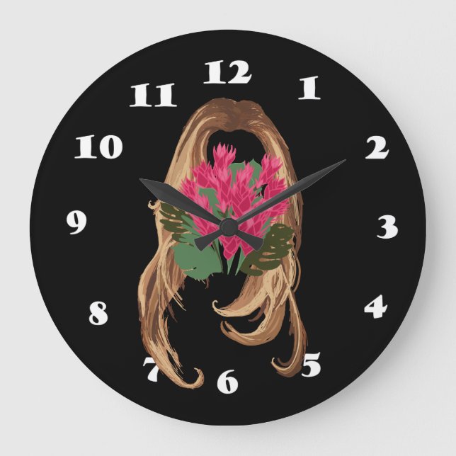Reloj Redondo Grande Flores rosas y rostro de mujer (Anverso)