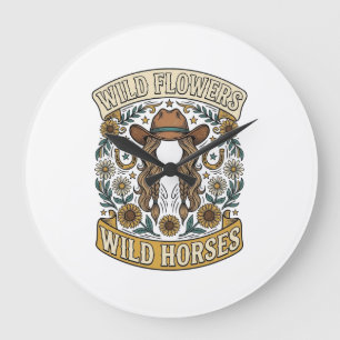 Reloj Redondo Grande Flores Silvestres Caballos Salvajes Floral Occiden