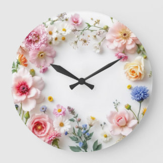 Reloj Redondo Grande Flores Silvestres Coloridas -