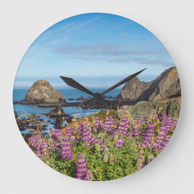 Reloj Redondo Grande Flores Silvestres De Lupine Cubren Las Colinas (Anverso)