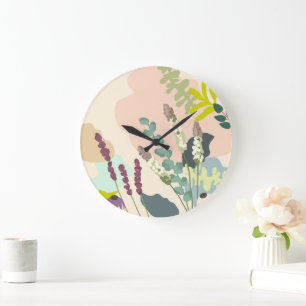 Reloj Redondo Grande Flores silvestres de verano Resumen Pastel