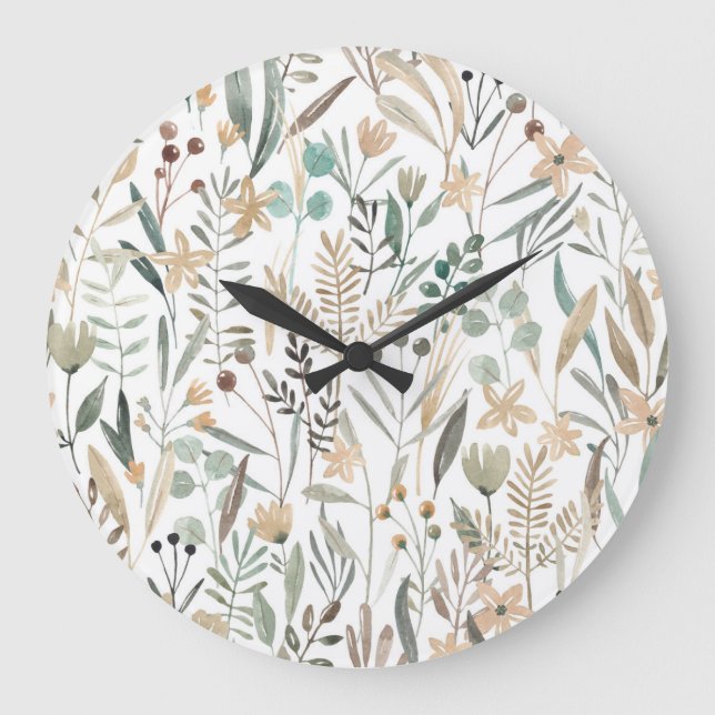 Reloj Redondo Grande Flores silvestres praderas: Encanto acuático. (Anverso)