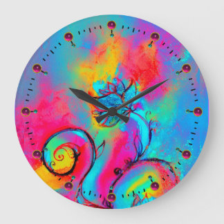 Reloj Redondo Grande FLORES SIMILARES amarillo rosa azul verde azulado