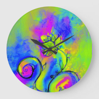 Reloj Redondo Grande FLORES SIMILARES azul verde rosa