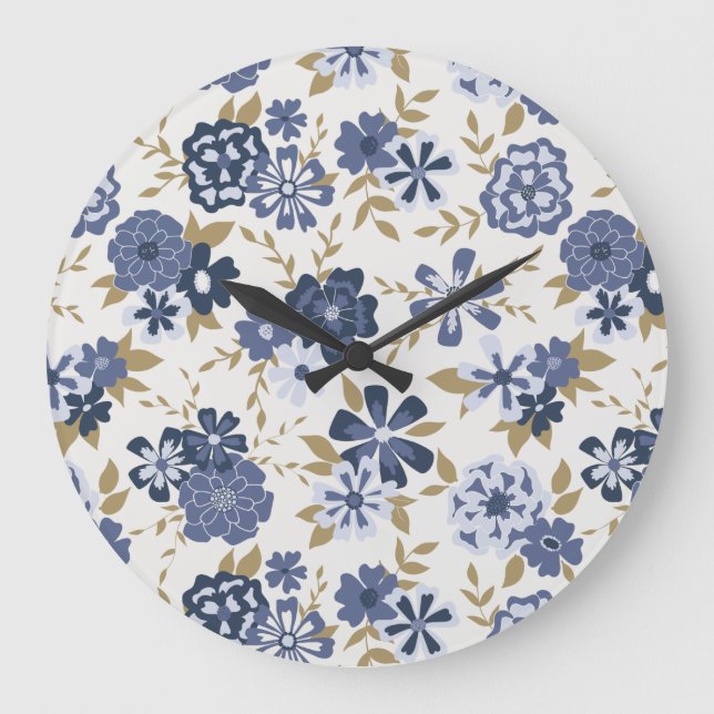 Reloj Redondo Grande Flores simples azules ilustradas Viñas Botánicas (Anverso)