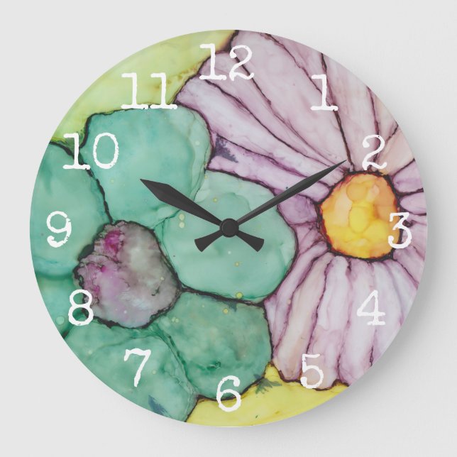 Reloj redondo grande "Flores Tinta 2" (Anverso)