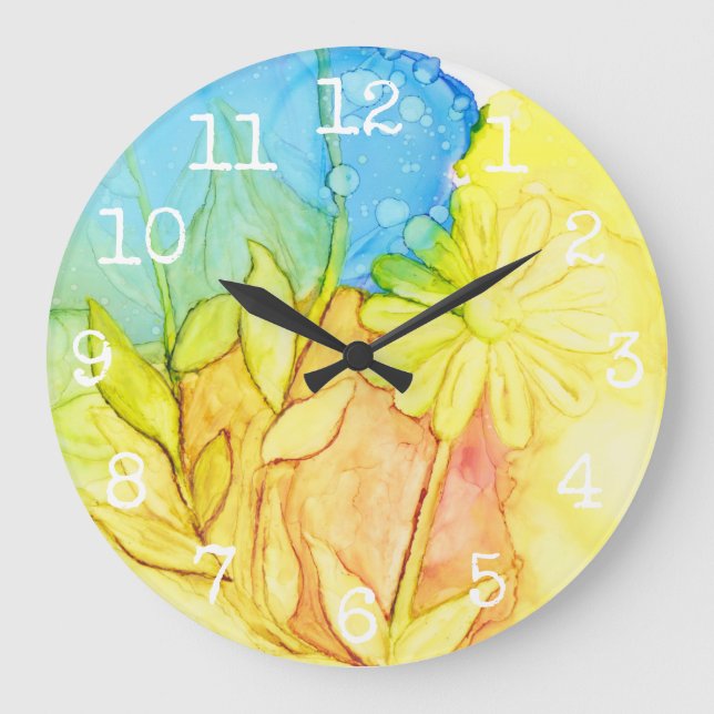 Reloj redondo grande "Flores Tinta 3" (Anverso)