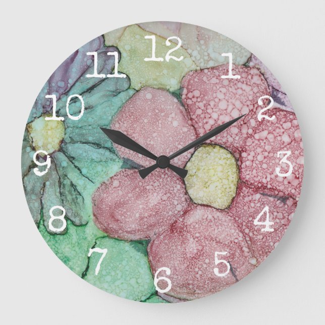 Reloj redondo grande "Flores Tinta 4" (Anverso)